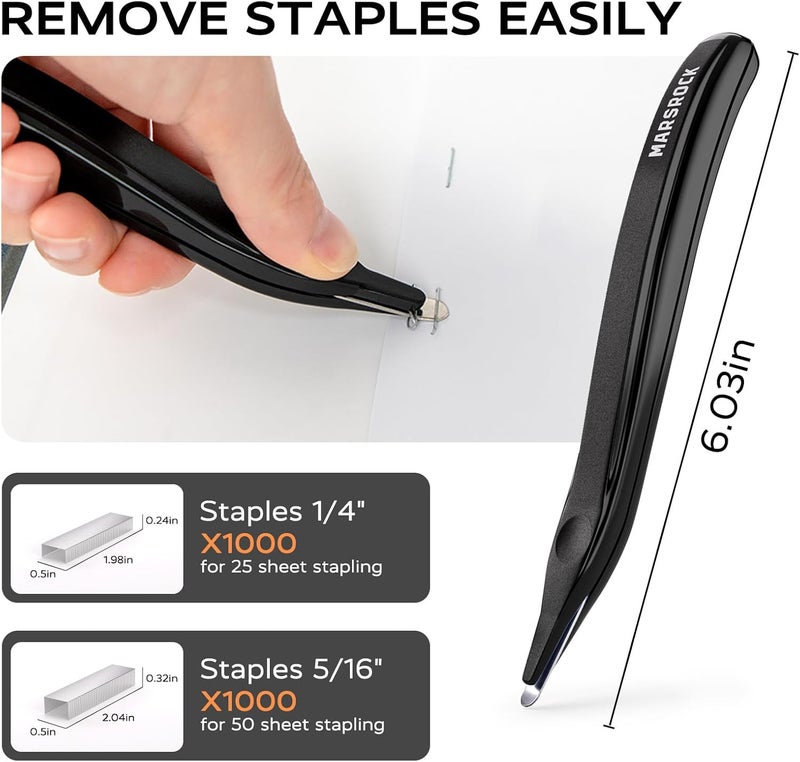 Mars-Rock Desktop Stapler, Swing-Arm Swivel Stapler, 50 Sheet Capacity, 2000 Staples and Staple Remover, Rotatable Heavy Duty Staplers for Office, Home, Classroom, Booklet, Book Binding,Black - Image 5